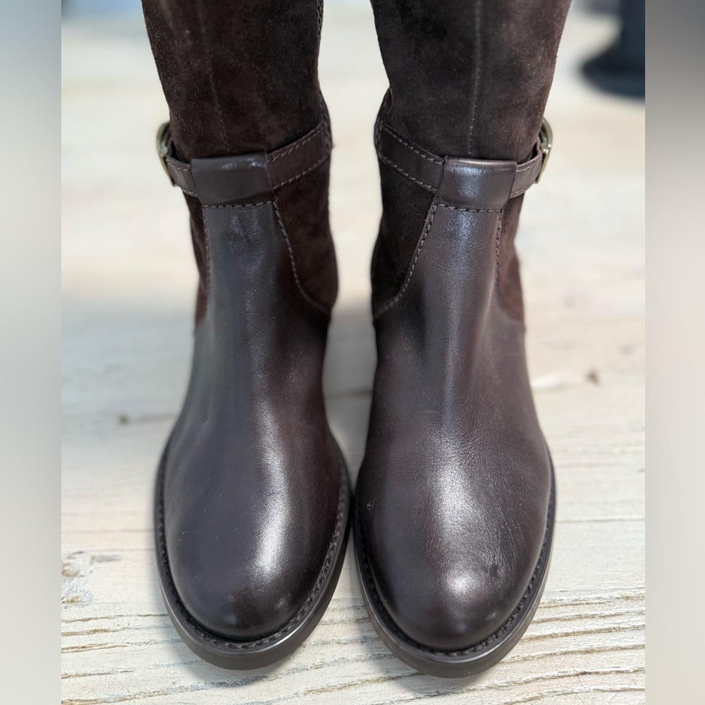 Etienne Aigner Brown Knee-High suede and leather Women's Boots size 6 New - Picture 11 of 14
